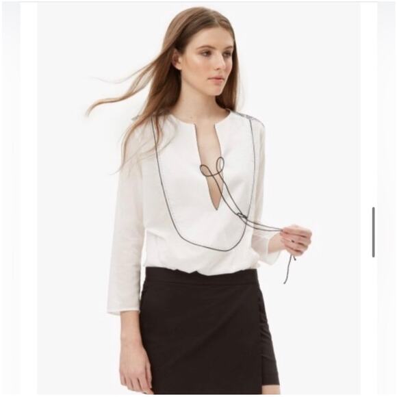 Theory White Black Cotton Lawn Jalinnie Popover Tunic V Neck Top Size Medium - Picture 14 of 14